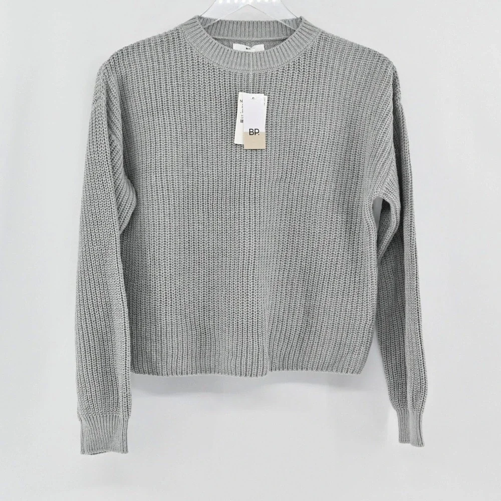 BP Shaker Stitch Crewneck Sweater Womens Size XS Grey Cotton Nordstrom Cozy Chic